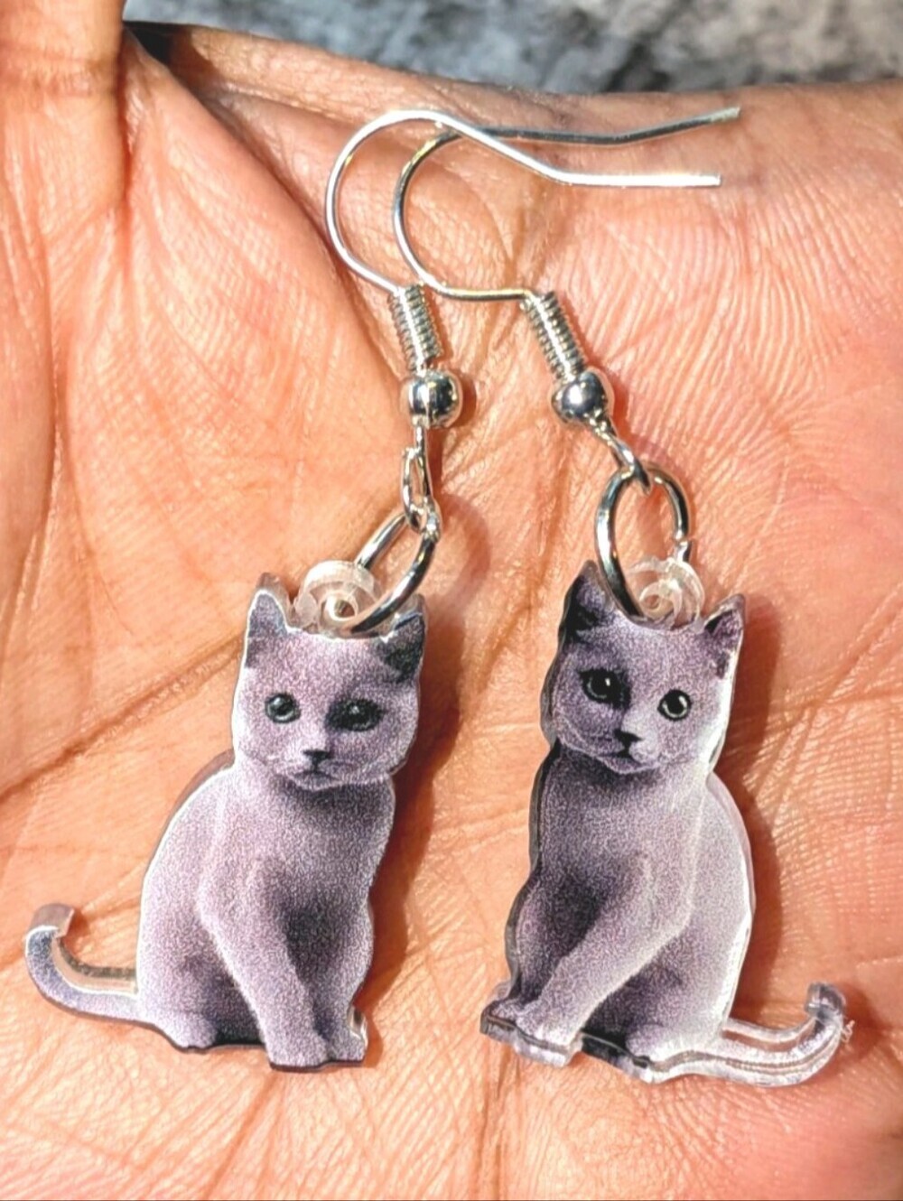 Hand Crafted Silver-Gray Cat Dangle Earrings For Women And Kids